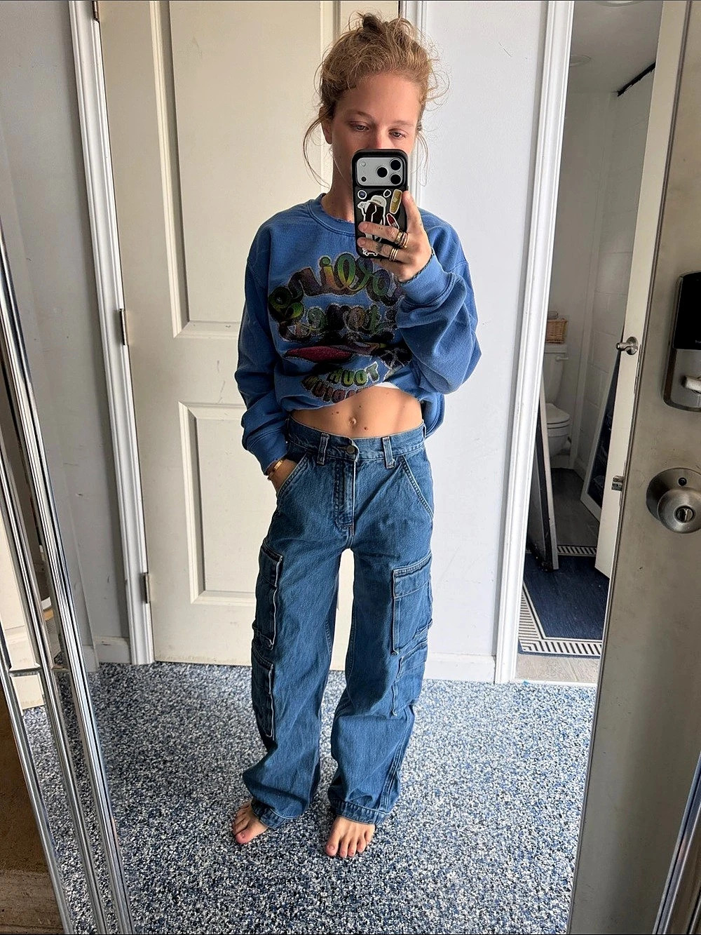 Denim forum The '90s Millie Hi-Rise Cargo Jeans in Blue Waist 23 Like New